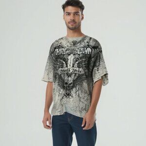 ❤️ THROWDOWN Gray Graphic Men's Shirt XXL